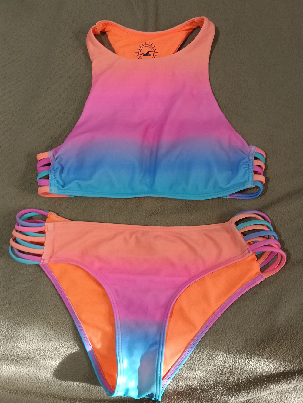 Hollister Ombre Pink Orange Blue Strappy Two-Piece Swim Set